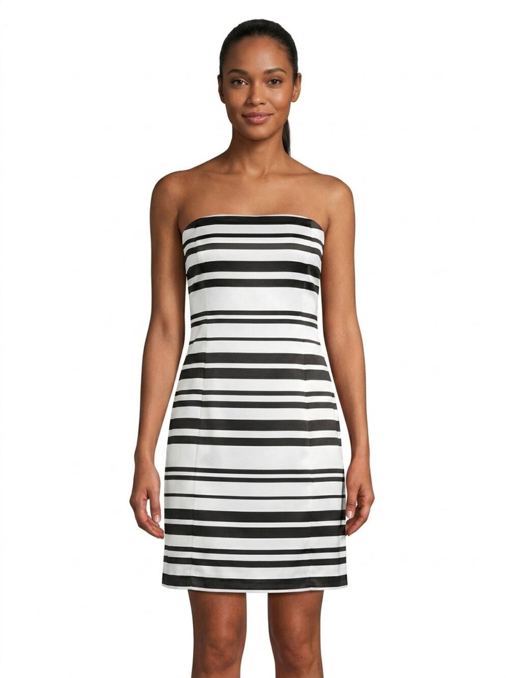 NWT New York & Company Black Knee Length Tube Dress Striped Women Size L